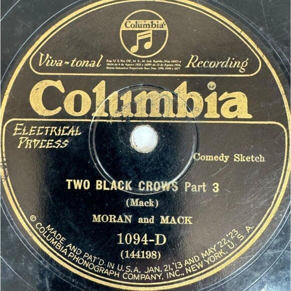Moran and Mack - Two Black Crows Part 3 & 4 - 1094-D Columbia 78rpm 10" Shellac - Picture 2 of 4